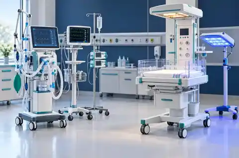 Illustrative image of an intensive care unit with monitors and ventilators